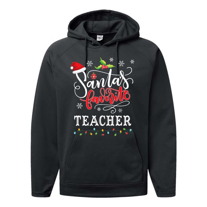 SantaS Favorite Teacher Xmas Light Santa Hat Christmas Gift Performance Fleece Hoodie