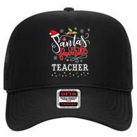 SantaS Favorite Teacher Xmas Light Santa Hat Christmas Gift High Crown Mesh Back Trucker Hat