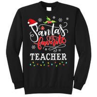 SantaS Favorite Teacher Xmas Light Santa Hat Christmas Gift Sweatshirt