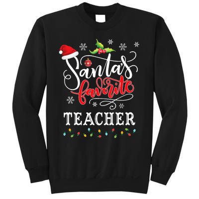 SantaS Favorite Teacher Xmas Light Santa Hat Christmas Gift Sweatshirt