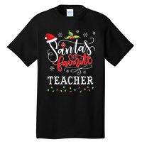 SantaS Favorite Teacher Xmas Light Santa Hat Christmas Gift Tall T-Shirt