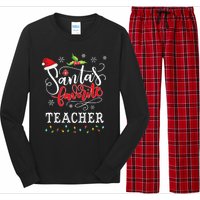 SantaS Favorite Teacher Xmas Light Santa Hat Christmas Gift Long Sleeve Pajama Set