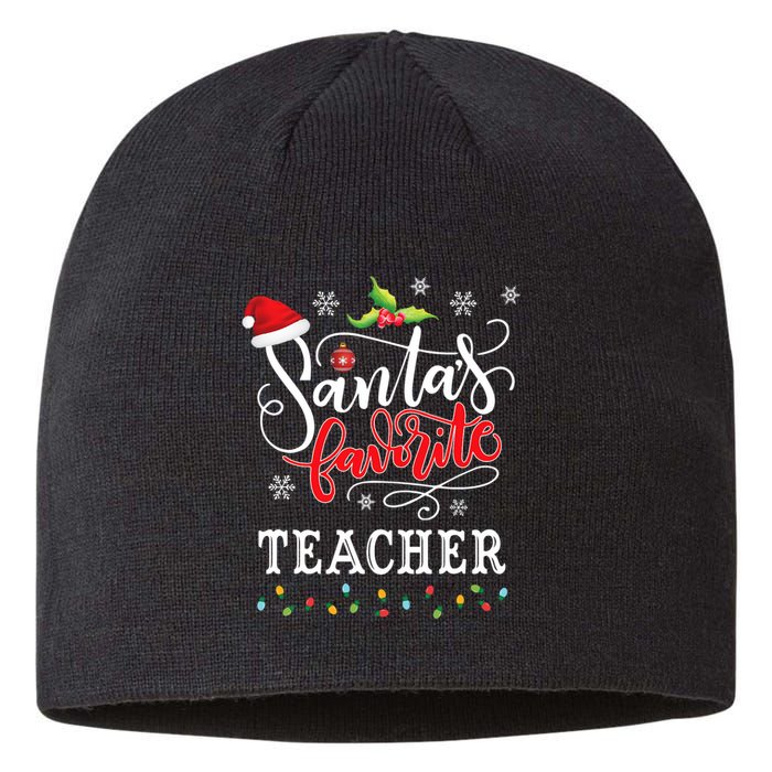 SantaS Favorite Teacher Xmas Light Santa Hat Christmas Gift Sustainable Beanie