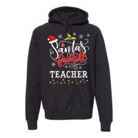 SantaS Favorite Teacher Xmas Light Santa Hat Christmas Gift Premium Hoodie