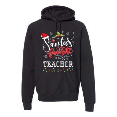 SantaS Favorite Teacher Xmas Light Santa Hat Christmas Gift Premium Hoodie