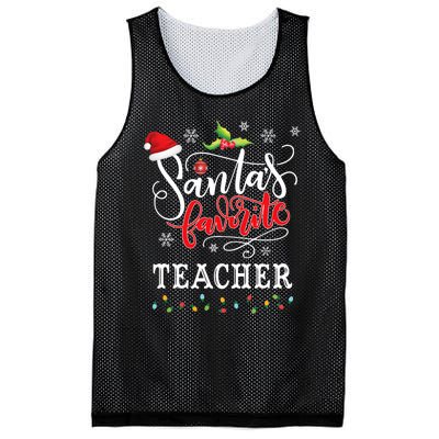 SantaS Favorite Teacher Xmas Light Santa Hat Christmas Gift Mesh Reversible Basketball Jersey Tank