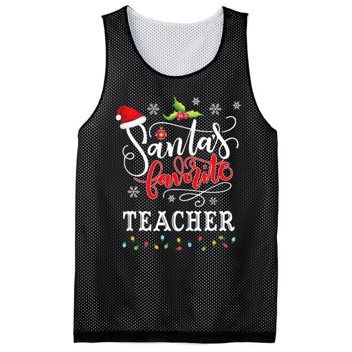 SantaS Favorite Teacher Xmas Light Santa Hat Christmas Gift Mesh Reversible Basketball Jersey Tank