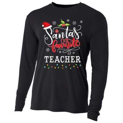 SantaS Favorite Teacher Xmas Light Santa Hat Christmas Gift Cooling Performance Long Sleeve Crew