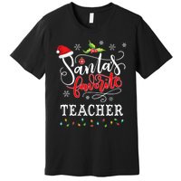 SantaS Favorite Teacher Xmas Light Santa Hat Christmas Gift Premium T-Shirt