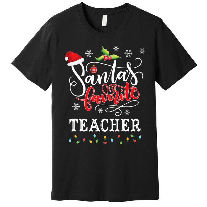 SantaS Favorite Teacher Xmas Light Santa Hat Christmas Gift Premium T-Shirt