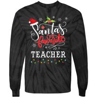 SantaS Favorite Teacher Xmas Light Santa Hat Christmas Gift Tie-Dye Long Sleeve Shirt