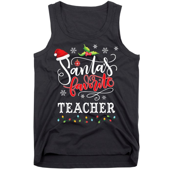 SantaS Favorite Teacher Xmas Light Santa Hat Christmas Gift Tank Top