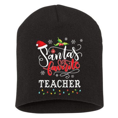 SantaS Favorite Teacher Xmas Light Santa Hat Christmas Gift Short Acrylic Beanie