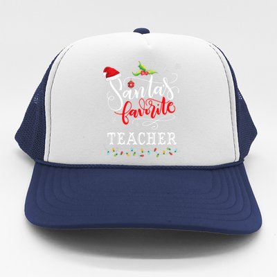 SantaS Favorite Teacher Xmas Light Santa Hat Christmas Gift Trucker Hat