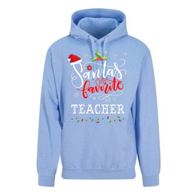 SantaS Favorite Teacher Xmas Light Santa Hat Christmas Gift Unisex Surf Hoodie