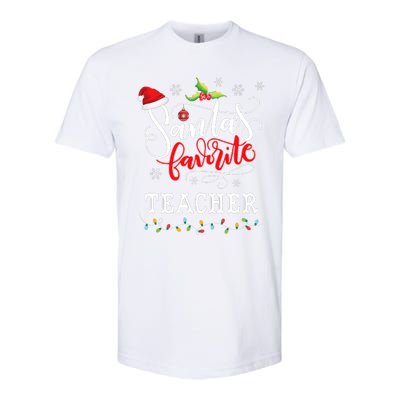 SantaS Favorite Teacher Xmas Light Santa Hat Christmas Gift Softstyle CVC T-Shirt