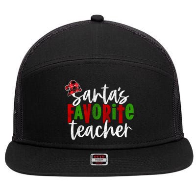 SantaS Favorite Teacher Christmas Teacher Gift 7 Panel Mesh Trucker Snapback Hat