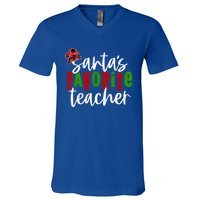 SantaS Favorite Teacher Christmas Teacher Gift V-Neck T-Shirt