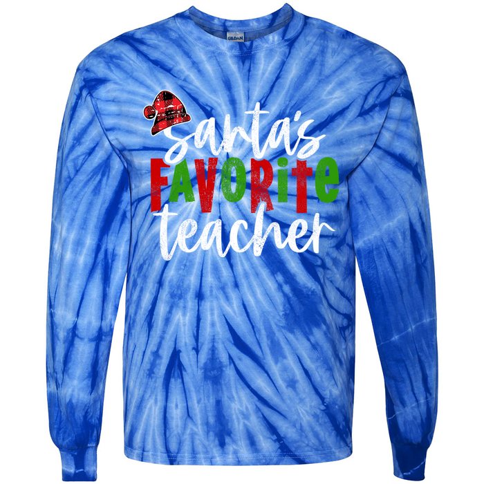 SantaS Favorite Teacher Christmas Teacher Gift Tie-Dye Long Sleeve Shirt