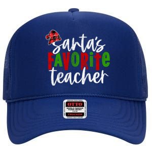 SantaS Favorite Teacher Christmas Teacher Gift High Crown Mesh Back Trucker Hat