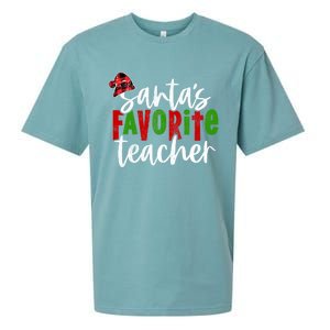 SantaS Favorite Teacher Christmas Teacher Gift Sueded Cloud Jersey T-Shirt