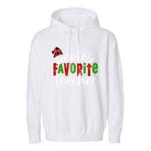 SantaS Favorite Teacher Christmas Teacher Gift Garment-Dyed Fleece Hoodie