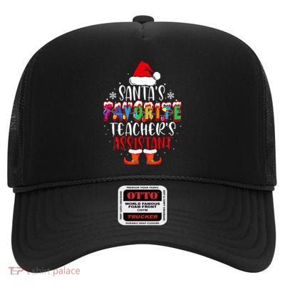 SantaS Favorite TeacherS Assistant Funny Christmas Gift High Crown Mesh Back Trucker Hat