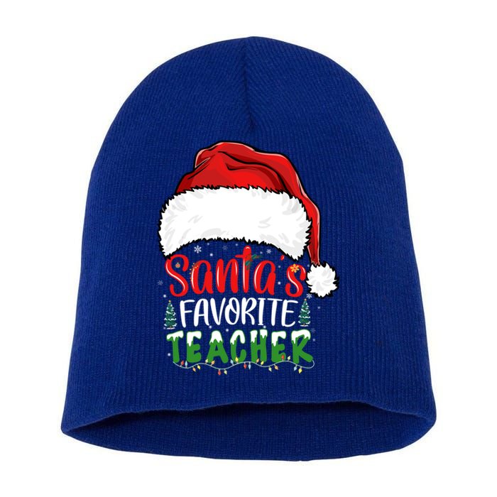 SantaS Favorite Teacher Funny Christmas Teacher Gift Short Acrylic Beanie