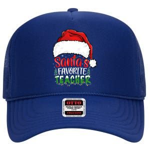 SantaS Favorite Teacher Funny Christmas Teacher Gift High Crown Mesh Back Trucker Hat