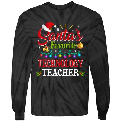 SantaS Favorite Technology Teacher Christmas Light Tie-Dye Long Sleeve Shirt