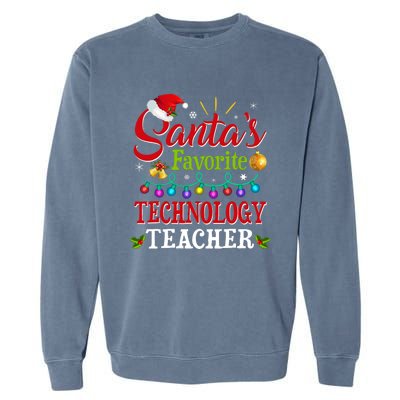 SantaS Favorite Technology Teacher Christmas Light Garment-Dyed Sweatshirt