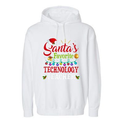 SantaS Favorite Technology Teacher Christmas Light Garment-Dyed Fleece Hoodie