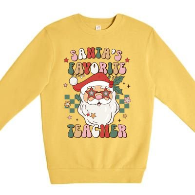 SantaS Favorite Teacher Groovy Retro Christmas 70s 80s Xmas Gift Premium Crewneck Sweatshirt