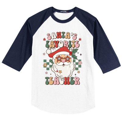 SantaS Favorite Teacher Groovy Retro Christmas 70s 80s Xmas Gift Baseball Sleeve Shirt