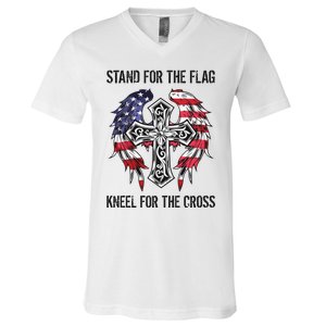 Stand For The Flag Kneel For The Cross V-Neck T-Shirt