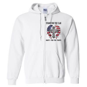 Stand For The Flag Kneel For The Cross Full Zip Hoodie