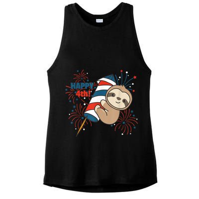 Sloth For The Fourth Of July Fireworks Kids Ladies PosiCharge Tri-Blend Wicking Tank