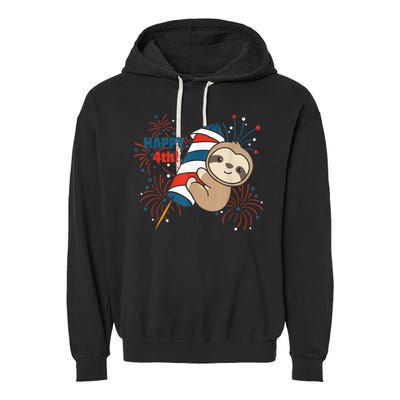 Sloth For The Fourth Of July Fireworks Kids Garment-Dyed Fleece Hoodie