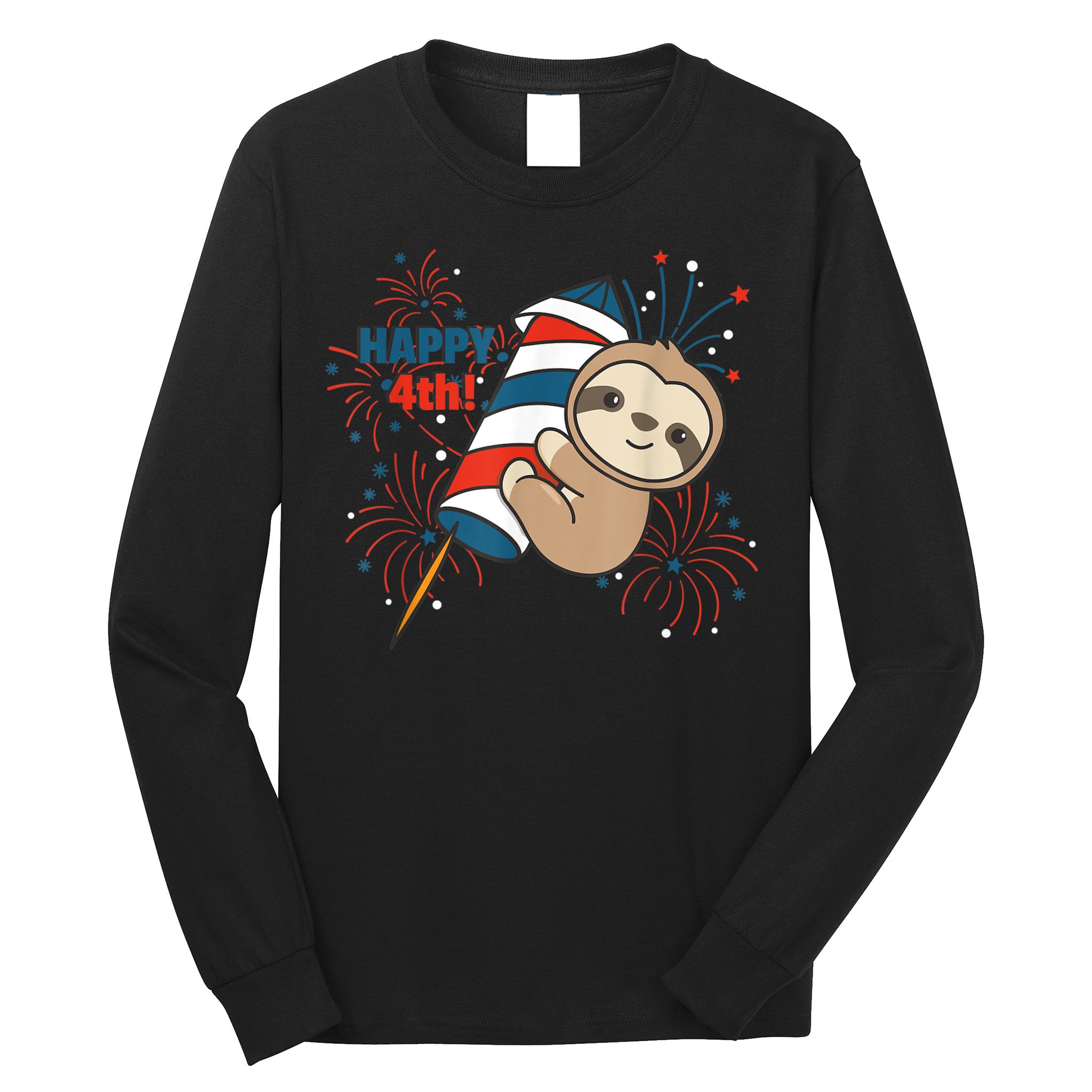 Sloth For The Fourth Of July Fireworks Kids Long Sleeve Shirt