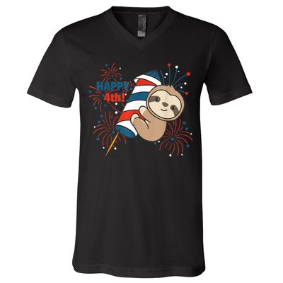 Sloth For The Fourth Of July Fireworks Kids V-Neck T-Shirt