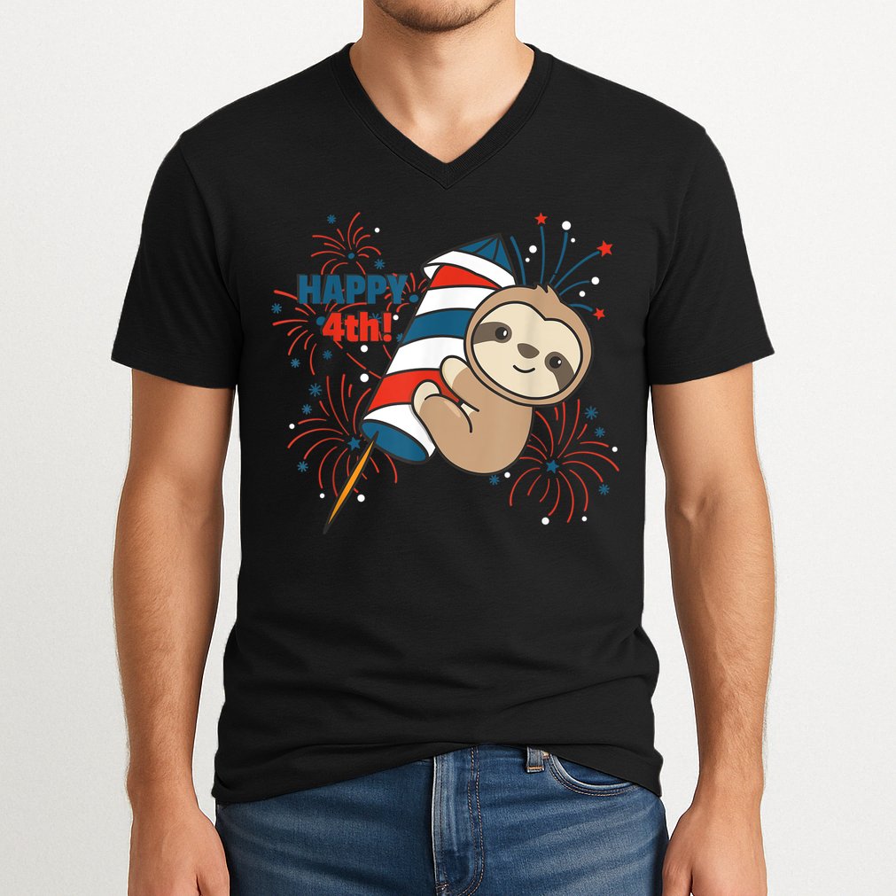 Sloth For The Fourth Of July Fireworks Kids V-Neck T-Shirt