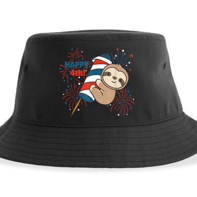 Sloth For The Fourth Of July Fireworks Kids Sustainable Bucket Hat