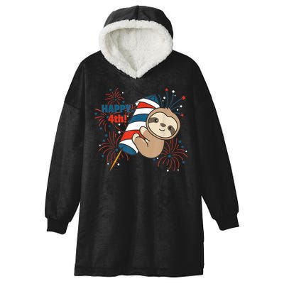 Sloth For The Fourth Of July Fireworks Kids Hooded Wearable Blanket
