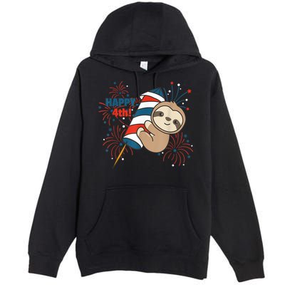 Sloth For The Fourth Of July Fireworks Kids Premium Pullover Hoodie