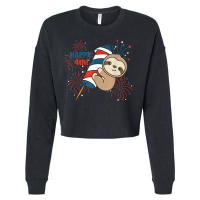 Sloth For The Fourth Of July Fireworks Kids Cropped Pullover Crew