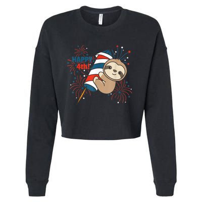 Sloth For The Fourth Of July Fireworks Kids Cropped Pullover Crew