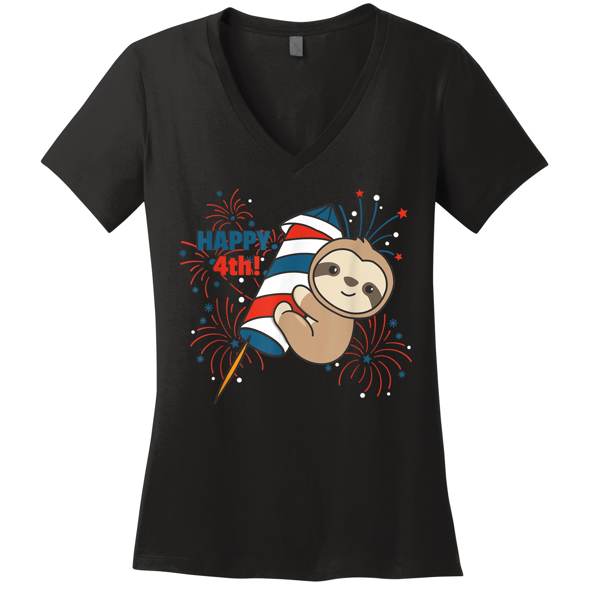 Sloth For The Fourth Of July Fireworks Kids Women's V-Neck T-Shirt