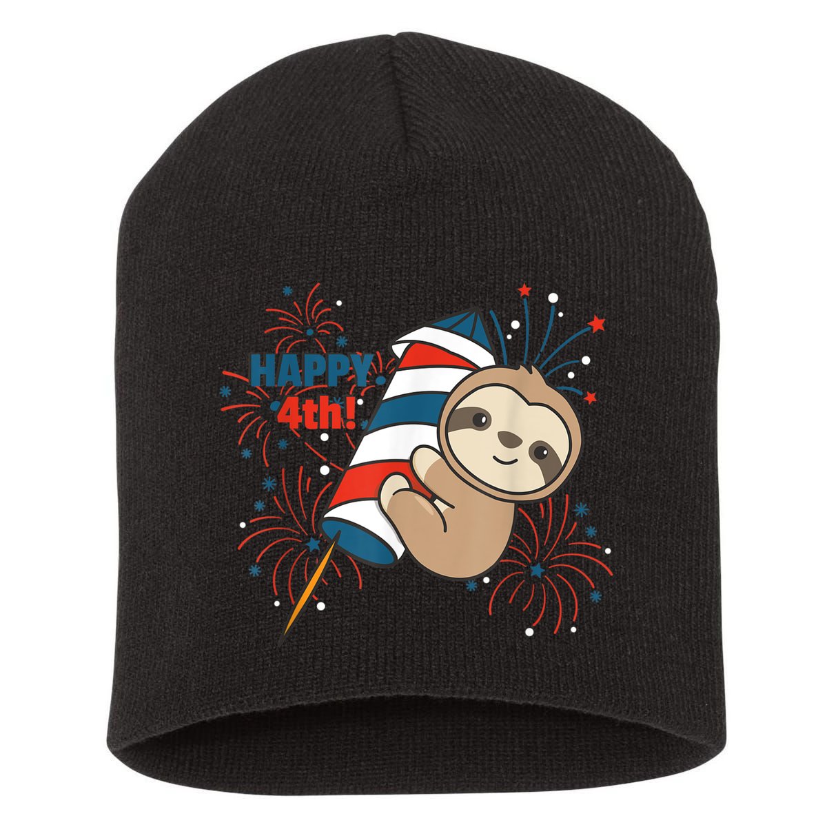 Sloth For The Fourth Of July Fireworks Kids Short Acrylic Beanie