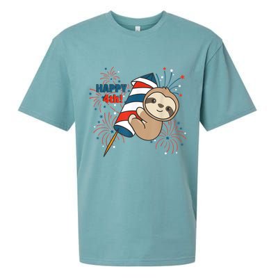 Sloth For The Fourth Of July Fireworks Kids Sueded Cloud Jersey T-Shirt