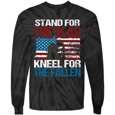 Stand For The Flag Kneel For The Fallen Patriotic Veteran Tie-Dye Long Sleeve Shirt